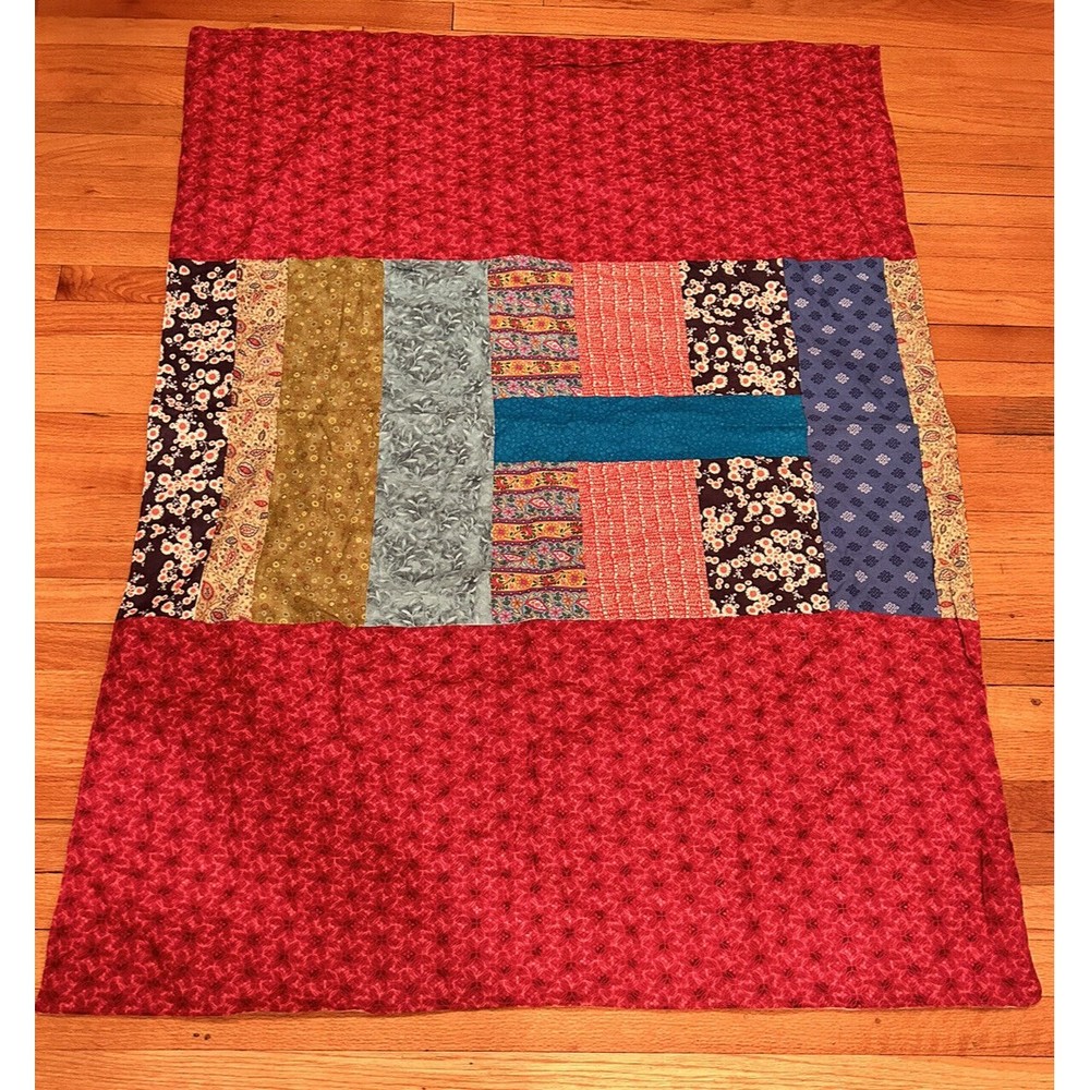 OOAK Handmade Quilt Block Patchwork Throw Lap Blanket Flannel Back Boho Retro…